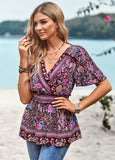 RETRO V-NECK SHORT SLEEVE PRINTED SHIRT