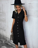 SHIRT COLLAR BUTTON CASUAL DRESS
