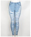 TEAR-WASHED ELASTIC JEANS BEGGARS' FEET PANTS