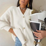 V NECK KNITTED SWEATER CARDIGAN WOMEN