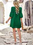 SOLID COLOR LOOSE V-NECK SHORT DRESS