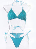 SOLID COLOR BEADED PEARLS BIKINI