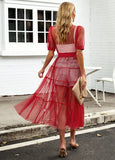 A-LINE MESH PERSPECTIVE DRESS