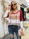 LONG SLEEVE LOOSE HOLLOW CONTRAST KNITTED SWEATER
