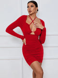 SEXY HOLLOW LONG SLEEVE SHORT DRESS