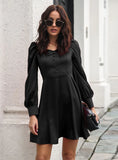 SATIN BUBBLE SLEEVE LONG SLEEVE DRESS