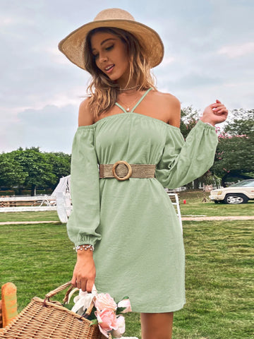 LOOSE CASUAL STRAPS LONG SLEEVE DRESS