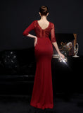 SHORT SLEEVE MERMAID LACE BEADING PROM DRESS