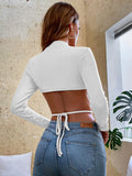 SLIM FIT SHORT KNITTED T-SHIRT LONG SLEEVE TOP
