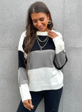 STRIPED STITCHING PULLOVER SWEATER