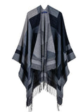JACQUARD GEOMETRIC TASSEL MATCHING CONTRAST SPLIT CLOAK