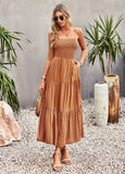 SLING PLEATS SOLID COLOR DRESS