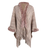 FRINGE SHAWL FUR COLLAR CARDIGAN COAT