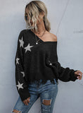 V-NECK PULLOVER STAR PATTERN SWEATER
