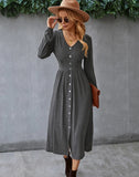 WAIST STRETCH LONG SLEEVE DRESS