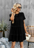 MESH STITCHING ROUND NECK SOLID COLOR DRESS
