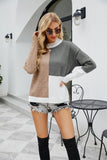 COLORED ROUND NECK TRICOLOR LOOSE PULLOVER SWEATER