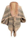 CAPE FRINGED CARDIGAN FUR COLLAR COAT