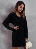 WOMEN V-NECK LONG SLEEVE SWEATER DRESS