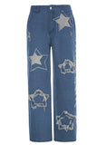 STAR PATCH STITCHING HIGH WAIST JEANS