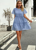 A-LINE SOLID COLOR SHORT SLEEVE DRESS