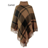 COLLAR TASSEL CAPE SHAWL PLAID LOOSE COAT