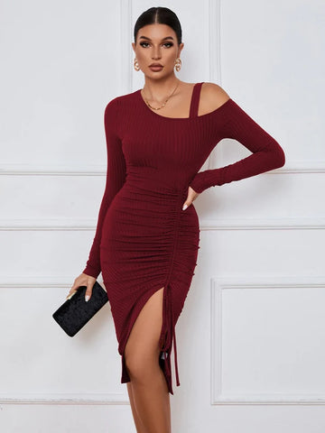SPLIT LONG SLEEVE SEXY DRESS