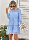 ROUND NECK JACQUARD LONG SLEEVE DRESS