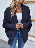 SOLID COLOR BAT SLEEVE CARDIGAN COAT SWEATER