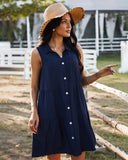 SLEEVELESS SHIRT COLLAR SOLID COLOR DRESS