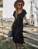 ROUND NECK SOLID COLOR BIG SWING DRESS