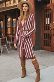 LOOSE STRIPED COLOR MATCHING SWEATER COAT