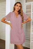 V-NECK SHORT-SLEEVED POLKA-DOT LACE DRESS
