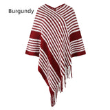 KNITWEAR STRIPED TASSEL CLOAK SHAWL COAT