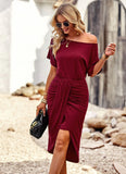 SOLID COLOR OFF THE SHOULDER LONG DRESS
