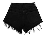 BLACK HIGH WAIST DRILL CHAIN DENIM SHORTS