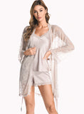 SEXY ICE SILK SLING NIGHTGOWN THREE-PIECE SET