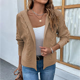 SOLID COLOR HOODED TWIST SWEATER CARDIGAN COAT