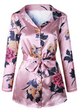 Floral Print Notched Dress Women 2018 Summer Long Sleeve Sexy Split