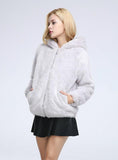 Women's Mink Fur Coat With Cap Imitation Mink Fur