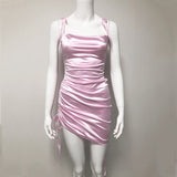 Party Summer Mini?Lace Up Cowl Backless Sexy Drawstring Ruched Dress