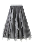 HIGH WAIST RUFFLE STITCHING GAUZE SKIRT
