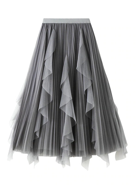HIGH WAIST RUFFLE STITCHING GAUZE SKIRT
