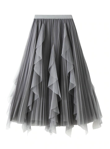 HIGH WAIST RUFFLE STITCHING GAUZE SKIRT
