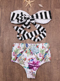High Waist Retro Striped Halter Bikini Sets Swimsuit Swimwear