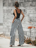 Charming Black White Stripes Bandage Wide-leg Pants