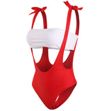 Red Cutout Tie Shoulder Swimsuit