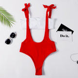 Red Cutout Tie Shoulder Swimsuit