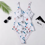 Plunge Knot Flower Striped Print Swimsuit