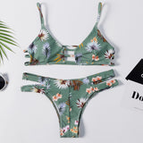 Flower Cutout Denim Cami Bikini Set